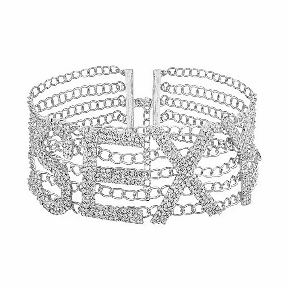 Sexy Word Rhinestone Chain Choker silver statement - Picture 2 of 5